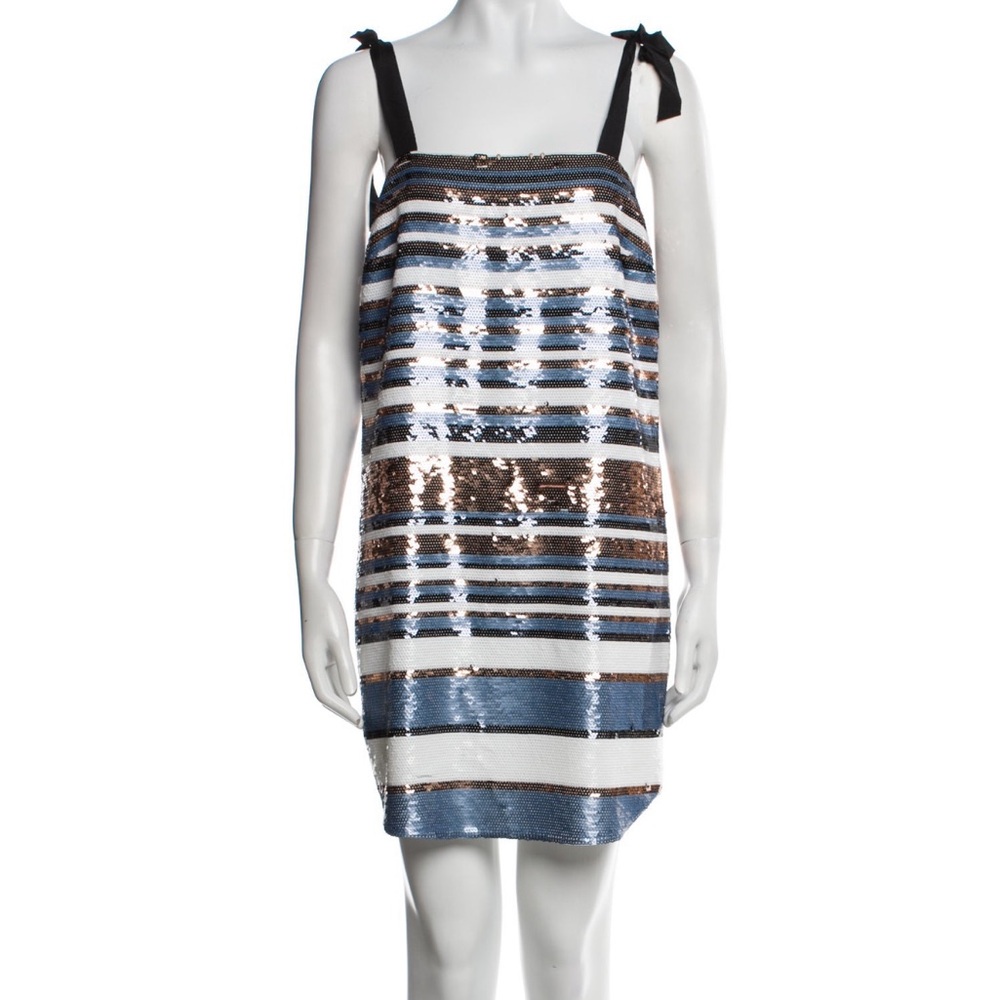 Veronica Beard Sequin Striped Dress - Blue, Black, White